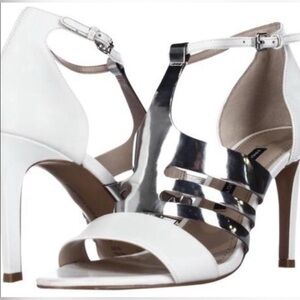 French Connection White/Silver T-Strap Heels 6.5